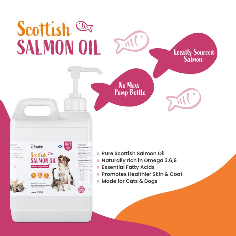 Pawbits 2.5 Litre Scottish Salmon Oil For Cats & Dogs - Natural Omega 3+6+9, Healthy Coat & Immune System