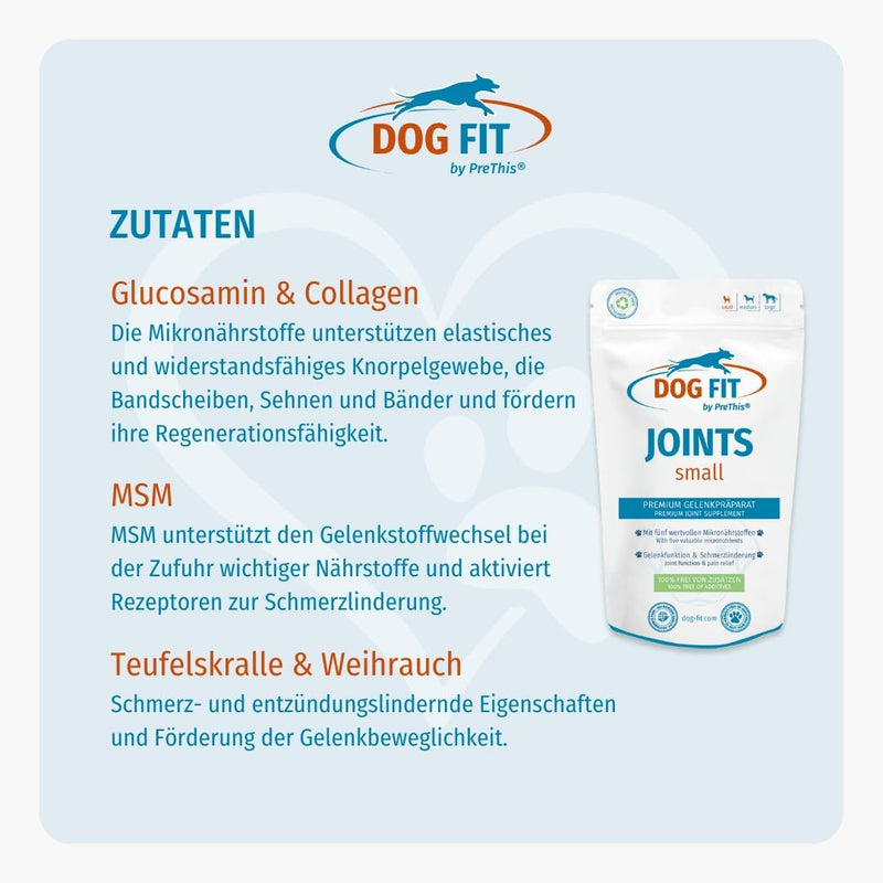 DOG FIT by PreThis® Joints I Premium joint preparation for dogs for osteoarthritis, patellar luxation, spondylosis & hip dysplasia I Joint protection free of additives I small up to 10kg JOINTS small (up to 10kg) - BeesActive Australia
