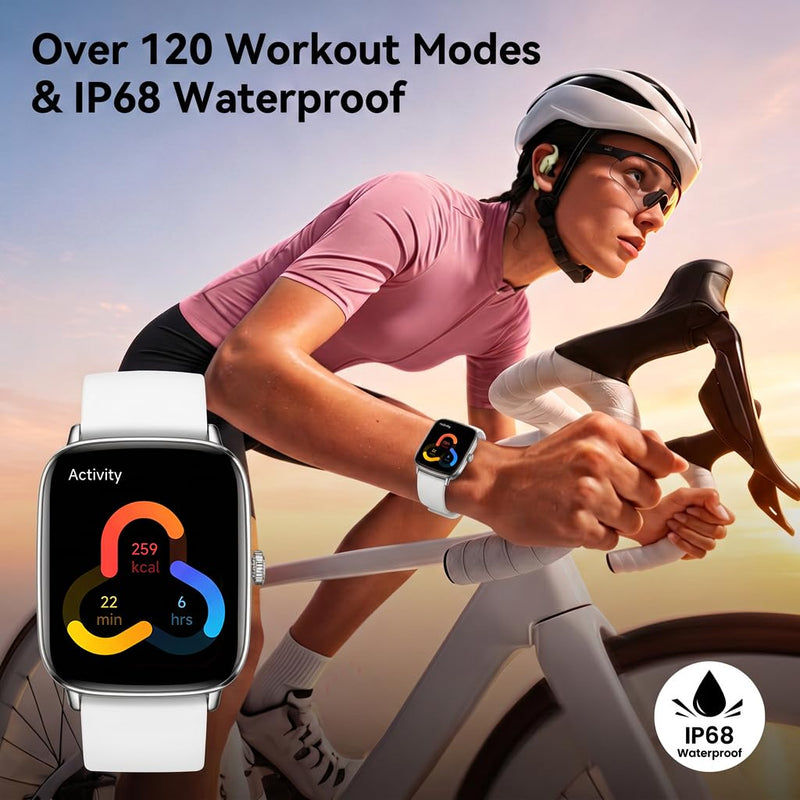 Smart Watch for Women Men, 1.85" HD AMOLED Fitness Tracker (Answer/Call) with 24/7 Heart Rate/Sleep/SpO2 Monitor for iPhone & Android, 120+ Sports Modes Smartwatch with IP68 Waterproof, 2 Bands White