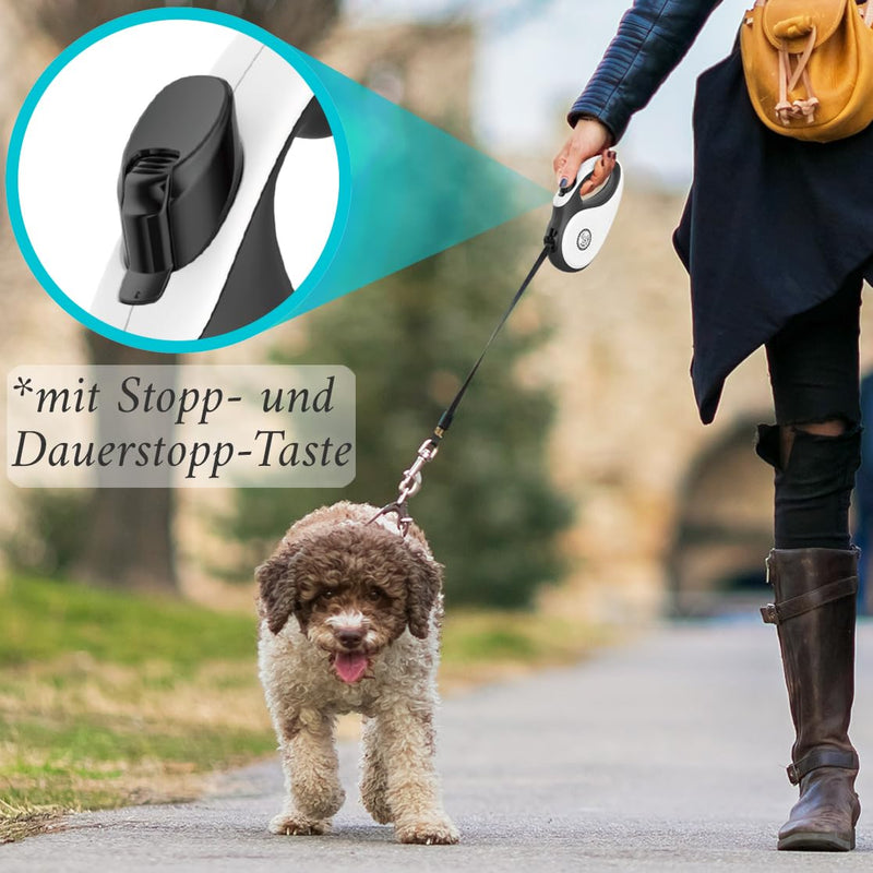 DOG IS KING retractable dog leash 8m for small & large dogs | High-quality extendable dog leash with comfortable handle Robust extension line L | 8m | up to 50kg white | Black - BeesActive Australia