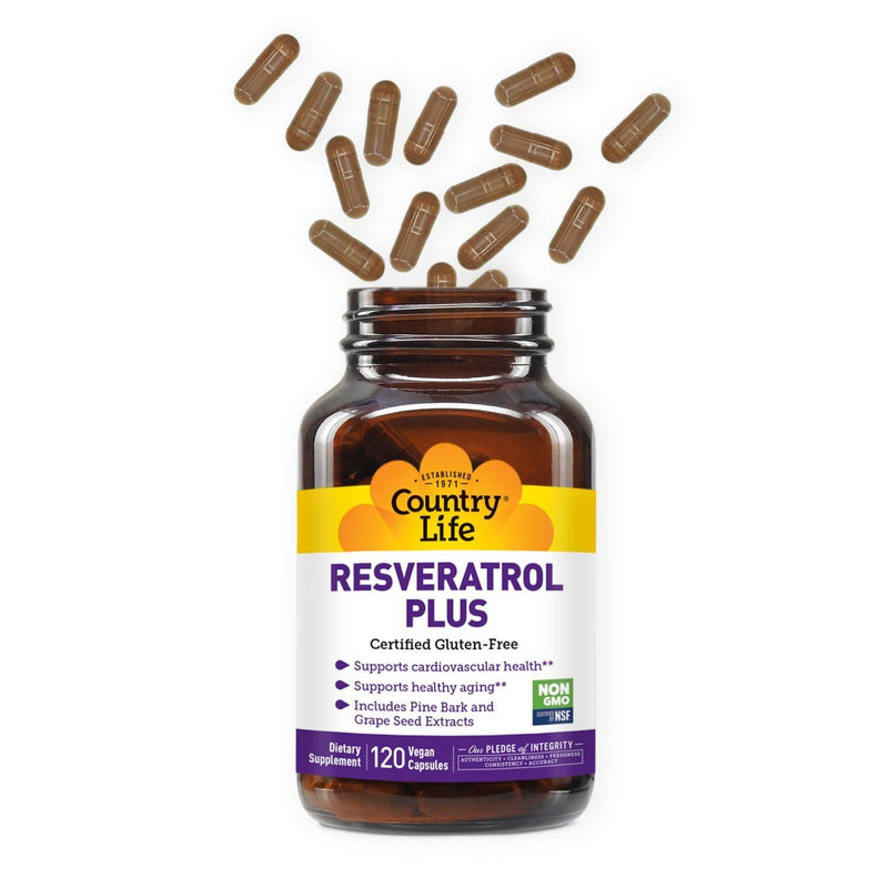 Country Life Resveratrol Plus, 100 mg Trans-Resveratrol, 120 Vegan Capsules | 100 mg trans-resveratrol with grape seed, grape skin and pine bark extracts for antioxidant support 120 Count (Pack of 1)