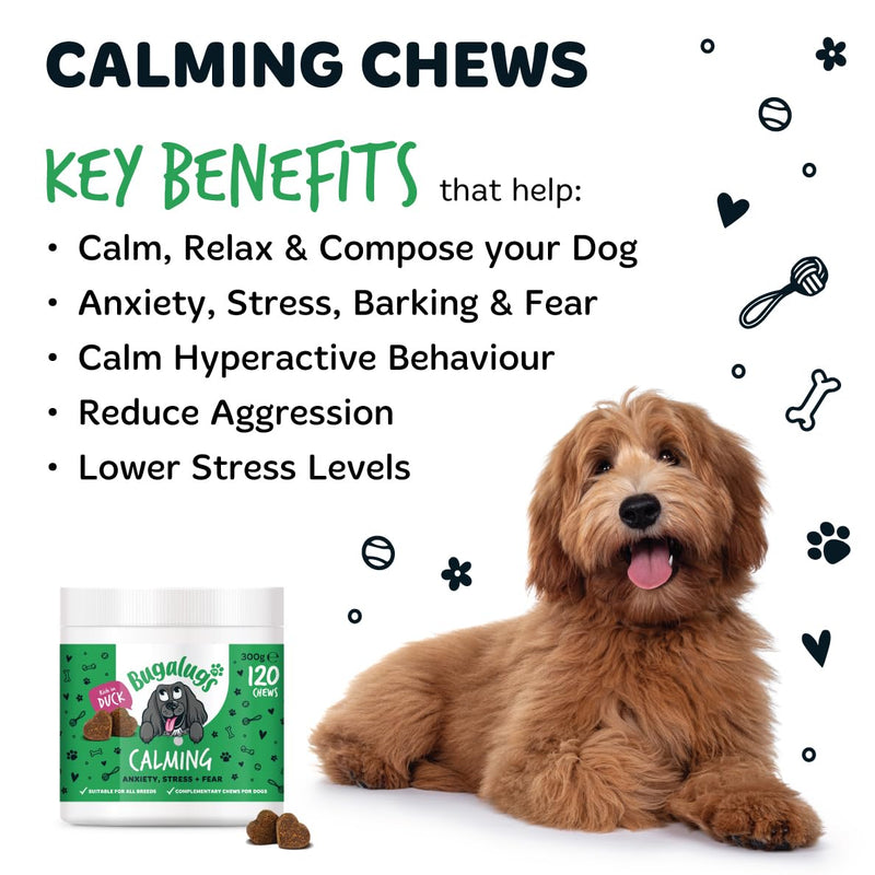 BUGALUGS Calming Treats for Dogs - Helps Stress, Fear, Barking, Reactivity, Aggression, Travel – 120 chews