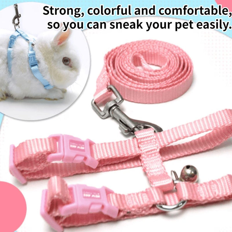 Rabbit Bunny Harness with Leash Adjustable Soft Nylon Harness Rabbit Vest Harness Lead Leash Pink Blue Lead Leash All Season for Small Animals (Blue,S) S - BeesActive Australia