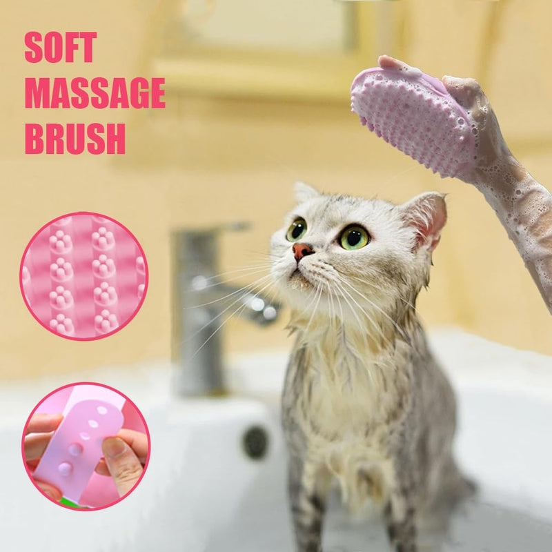 Cat Brush Shedding Kit 5pcs - Cat Brush for Shedding for Long Haired Cats, Cat Brushes for indoor Cats, Dog Brush Kit for Small Dogs, Cat Brush for Matted Fur Hair with Flea Comb Set Pink - BeesActive Australia