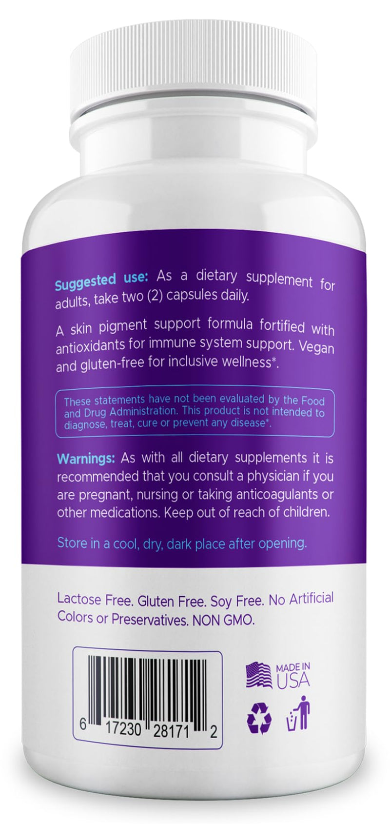 Vitiligo Capsules 60 Count | 1 Month | Improve Skin Pigmentation Support and Reduce White Spots | Effective Vitiligo Supplement | Natural Solution for White Spots on Skin. (1)