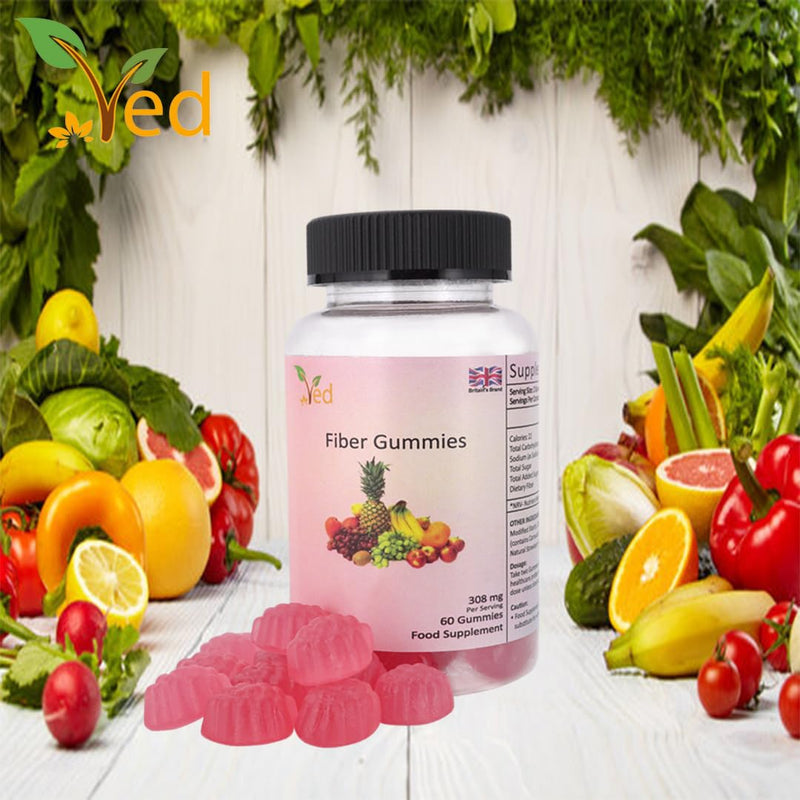 Ved Fiber Gummy Strawberry Flavour Fiber Gummies for Adults - Fiber Supplement for Women & Men- Digestive Health Vitamin Gummies
