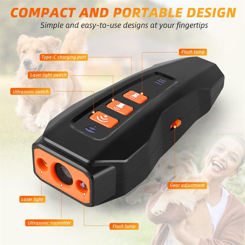 Dog Bark Deterrent Device, Ultrasonic Anti Barking, Rechargeable Anti-Barking Device for Dogs Safe & Effective Portable Anti Barking 33FT Bark Control Indoor Outdoor with Flashlight Black