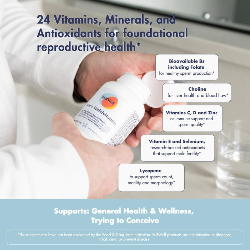FullWell Men's Multivitamin, 120 Count (30 Servings) | Daily Multivitamin for General and Reproductive Health, Supports Sperm Health, Hormone Balance, and Fertility*