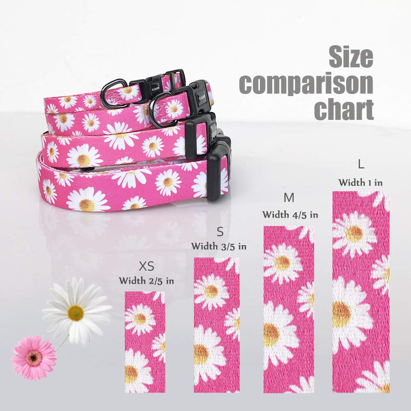 QQPETS Adjustable Soft Dog Collar: Print Flower Pink Multicolor Cute Patterns for XS Small Medium Large Pet Girl Boy Puppy Walking Running Training (S, Small Daisies) S - BeesActive Australia