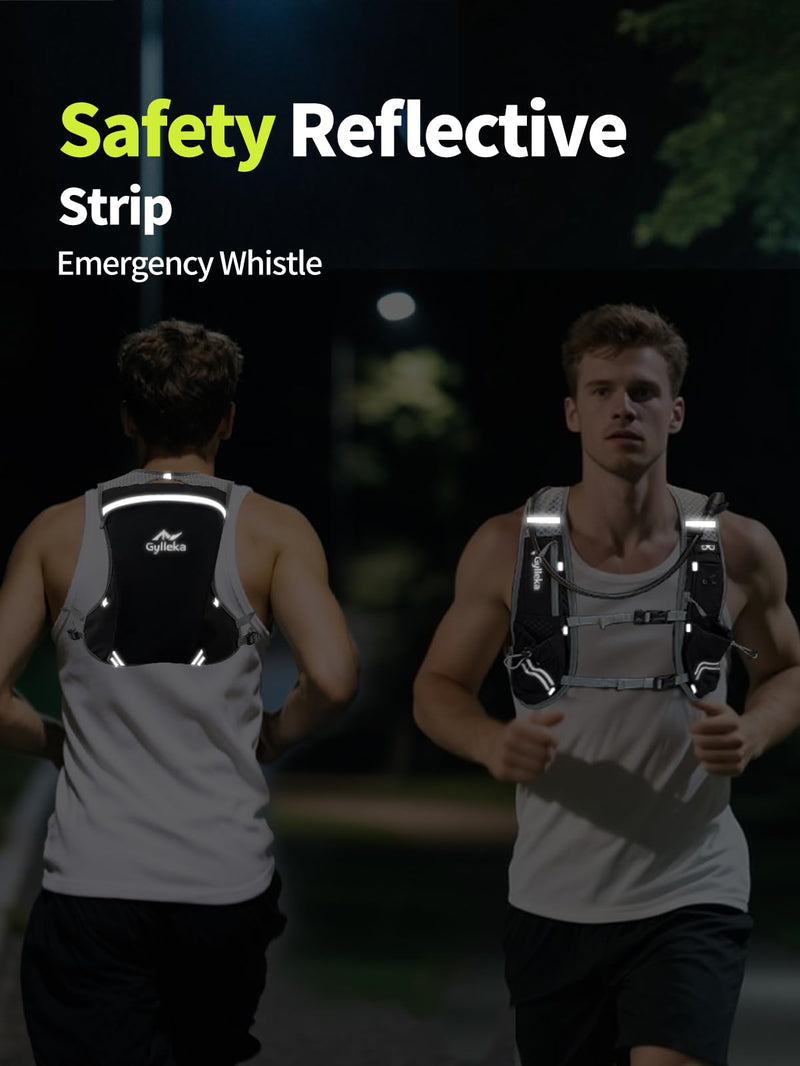 Hydration Backpack, Lightweight Breathable Reflective Pack Adjustable Chest Straps for Running, Marathons, Cycling, Hiking, Trail Vest 1.5L Water Bladder