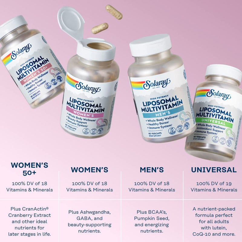 SOLARAY Liposomal Multivitamin Women, 60 VegCaps | Women's Daily Multivitamin, Enhanced Liposomal Absorption, Vitamins, Minerals, CoQ10 & Adaptogens, 30 Servings, Vegan 60 Count (Pack of 1)