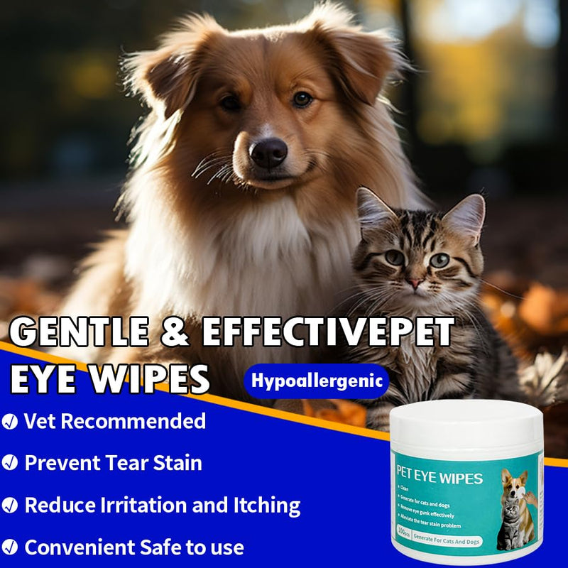 Eyes Wipes for Dogs & Cats - Gently Remove Tear Stain, Eye Debris, Discharge, Mucus Secretions - Coconut Oil Pet Cleaning Grooming Deodorizing Wipes for Eyes, Wrinkle, Face - 100pcs - BeesActive Australia