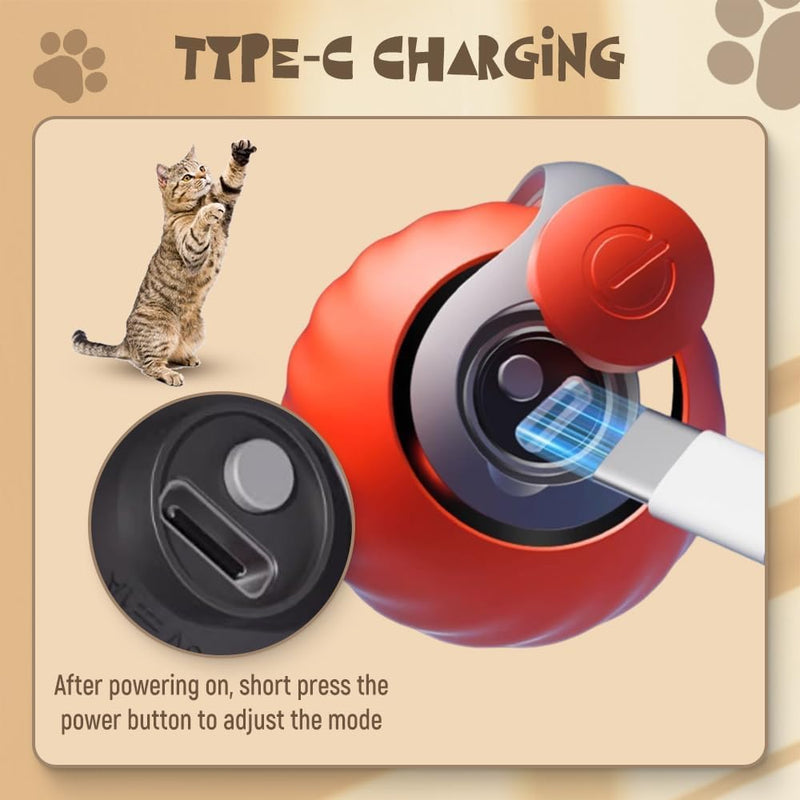 Speedy Tail 2.0,Speedy Tail Cat Toy,Smart Interactive Cat Toy Balls,Automatic Moving Balls for Cat Dog Touch Motion Rolling Cat Toy Ball,Self Rolling Smart Cat Toy Ball Interactive Cat Toys with Tail Orange - BeesActive Australia