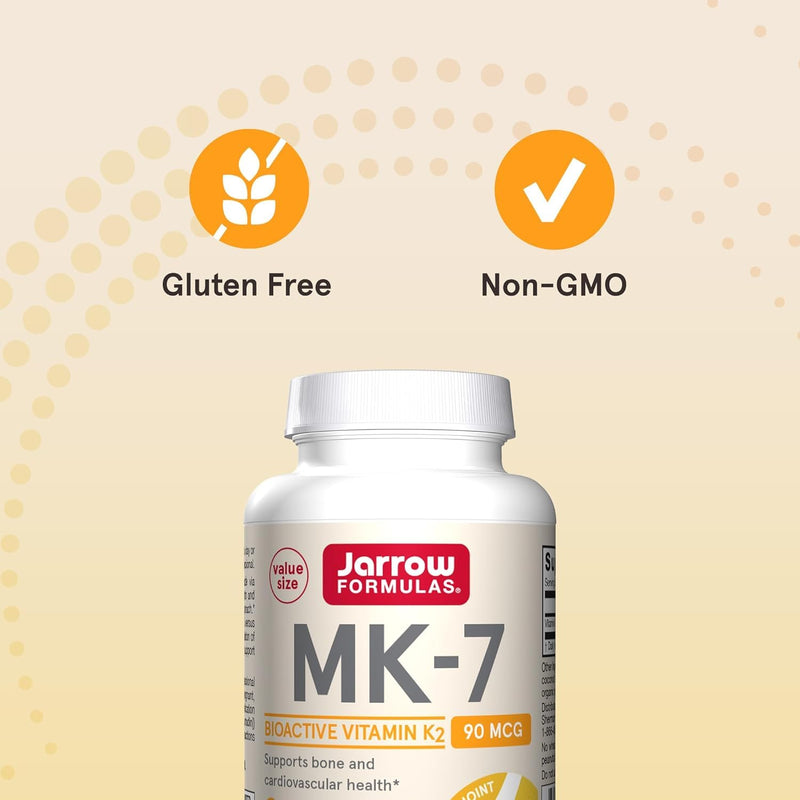 Jarrow Formulas MK-7 90 mcg - Bioactive Form of Vitamin K2-120 Servings (Softgels) - for Bone & Cardiovascular Health - Vitamin K2 MK-7 Dietary Supplement - Gluten Free (Pack of 2) 120 Count (Pack of 2)