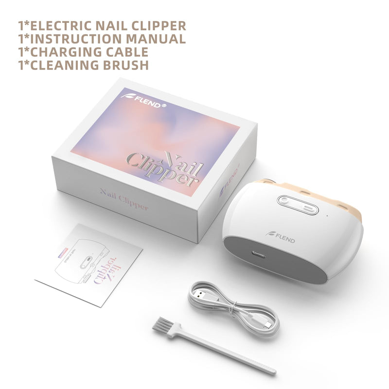 Electric Nail Clipper, Electric Nail Trimmer Suitable for Children, Adults, and Elderly, Automatic Nail Clipper with 2 Adjustable Speeds, Nail Clippers with LED Light and Chip Storage Box Beige