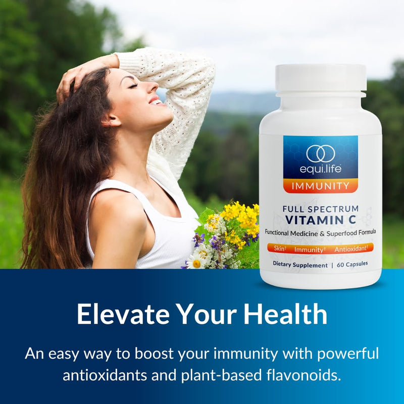Equilife Full Spectrium Vitamin C Supplement, with Quercetin, 60 Capsules | Antioxidant Formula to Boost Immune Function | Promote Collagen Formation & Stress Reduction | Gluten Free | Non-GMO Capsule