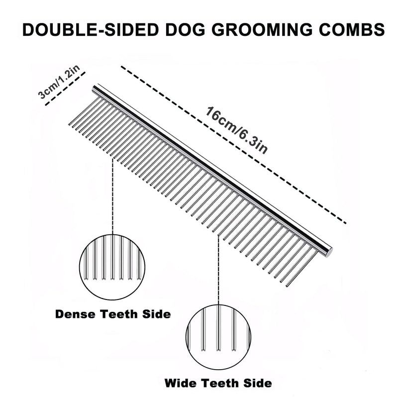 YINGFAN Dog Comb, Stainless Steel Dematting Comb for Dogs and Cats, Metal Dog Comb Removes for Knots and Tangled Hair (6.3 inches) 16 Silver - BeesActive Australia