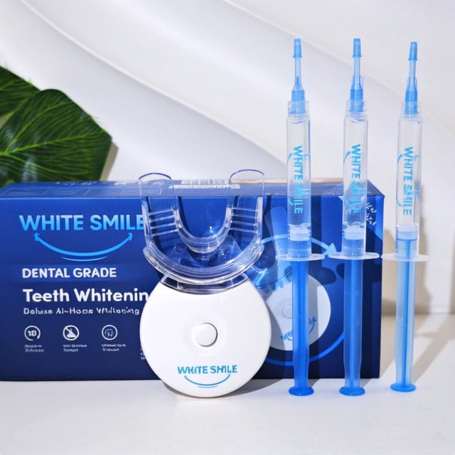 White Smile Teeth Whitening Kit with LED Light System, 35% Carbamide Peroxide, 3 Gel Syringes, Mouth Tray, 10-Minute Treatment, Non-Sensitive Formula, Stain Removal, Whitens up to 10 Shades in 7 Days