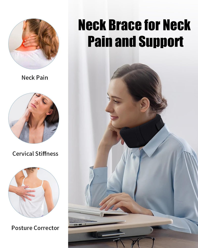 Neck Brace for Neck Pain and Support, Soft Foam Cervical Collar for Sleeping, Adjustable Neck Support Brace, Wraps Keep Vertebrae Stable and Aligned (Size：S) Black Small - BeesActive Australia