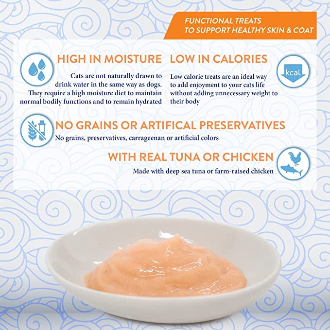 INABA Churu Skin & Coat - Pureed cat treats with tuna and scallop - Omega 3 & 6 and taurine - Feline snacks, creamy texture - Food for cats, skin & fur - 48 tubes x 14g Tuna & scallop 56 g (pack of 12) - BeesActive Australia