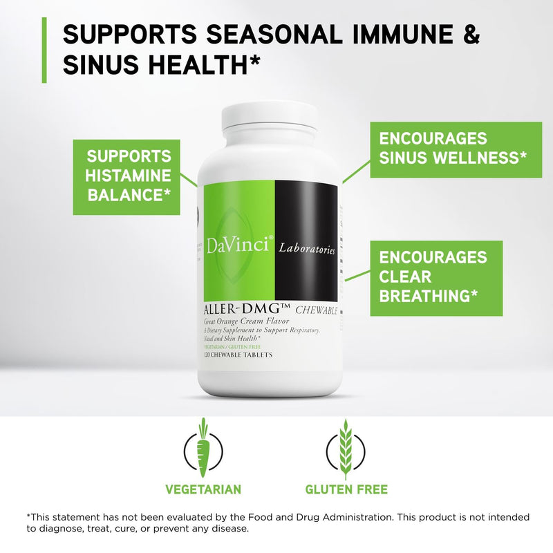 DAVINCI Labs Aller-DMG Chewable - Immune Health Support, Histamine Aid & Respiratory Support* - Orange Cream Flavor - 120 Chewable Vegetarian Tablets (60 Servings)