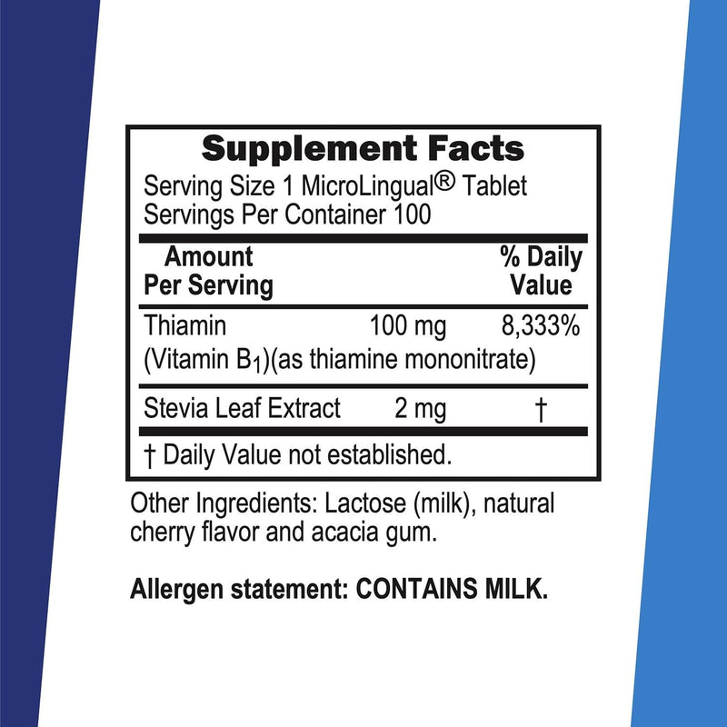 Superior Source Vitamin B1 (Thiamin), 100 mg, Under The Tongue Quick Dissolve MicroLingual Tablets, 100 Count, Increased Metabolism and Energy Production, Nervous System Support, Non-GMO, Pack of 2 100 Count (Pack of 2)