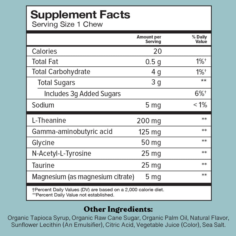 Chewsy So Long Stress, Calm Fruity Chews, Stay Calm & Focused. w/L-theanine, Amino Acid, GABA, Glycine, Tyrosine, Taurine & Magnesium. Non-GMO and Gluten-Free. Tropical Fruity Chews, 30-Day Supply 30 Count (Pack of 1)