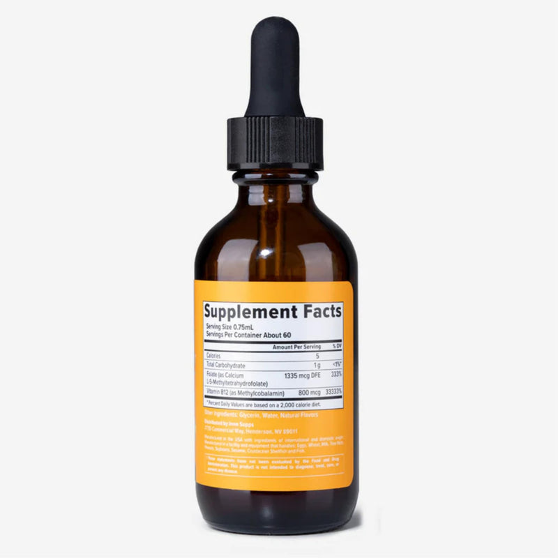 InnoSupps Better B12 Liquid Drops, Unflavored, 60 Servings | Folate & B12 methylcobalamin, promotes energy production, memory & focus, metabolism support