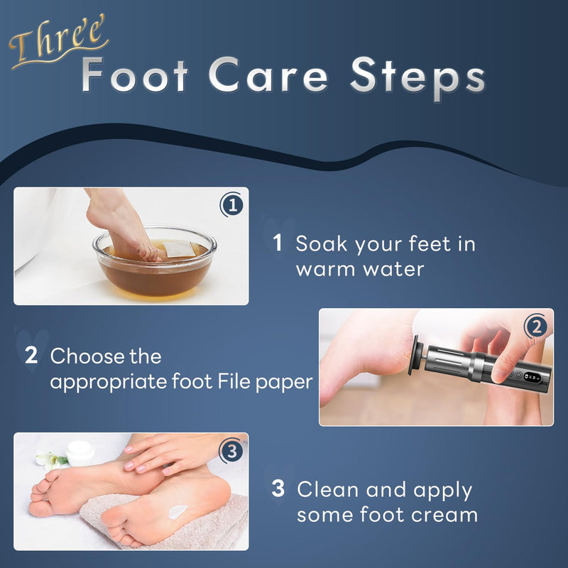 JINYAWA Electric Foot Callus Remover - 2-in-1 Rechargeable Cordless Foot File with LCD Display & 6 Speeds - Professional Foot Sander for Dead Skin, Thick Nails, Heels and Soles (Gray) Gray - BeesActive Australia