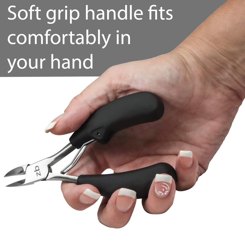 Zizzili Basics Toenail Clippers for Thick or Ingrown Nails – Large Easy-Grip Handle - Heavy Duty, Sharp Stainless Steel Nippers for Seniors & Home Pedicure Care Black Handle