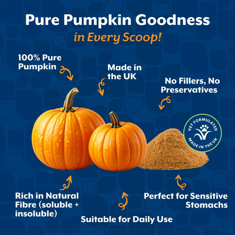 NaturVet Pure Pumpkin Powder for Dogs – 225g 100% Natural, Rich in Prebiotics High-Fibre Digestive Support for Firm Stools & Gut Health – Additive-Free - 90 Servings 225g Powder