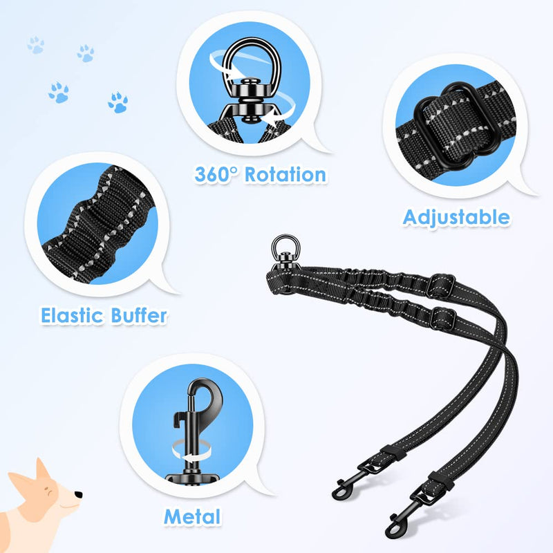 Double Dog Leash, No Tangle 360°Swivel Rotation Reflective Lead Attachment Adjustable Length Dual Two Dogs Lead Splitter, Comfortable Shock Absorbing Walking Training for 2 Dogs Black-Adjustable Small（7-20lbs) - BeesActive Australia