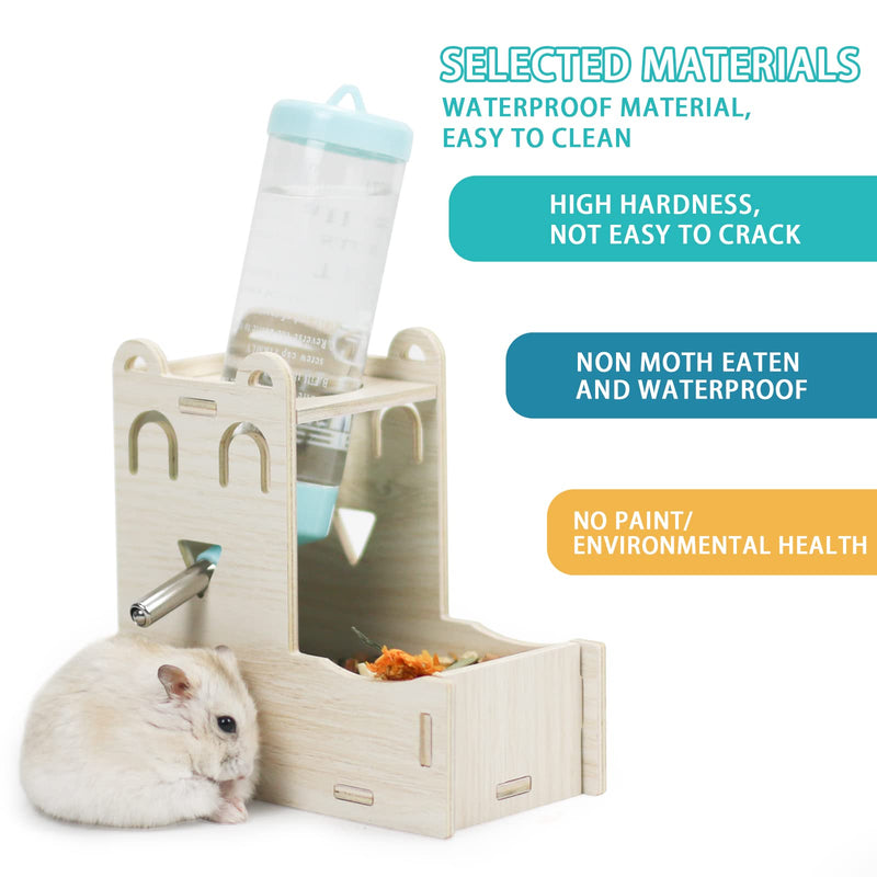 Wooden Hamster Water Bottle Stand,Small Animal Water Dispenser 125ml Drinking with Bottle Food Container Base Food Bowl for Dwarf Hamster Mouse Rat Hedgehog (H01) H01 - BeesActive Australia