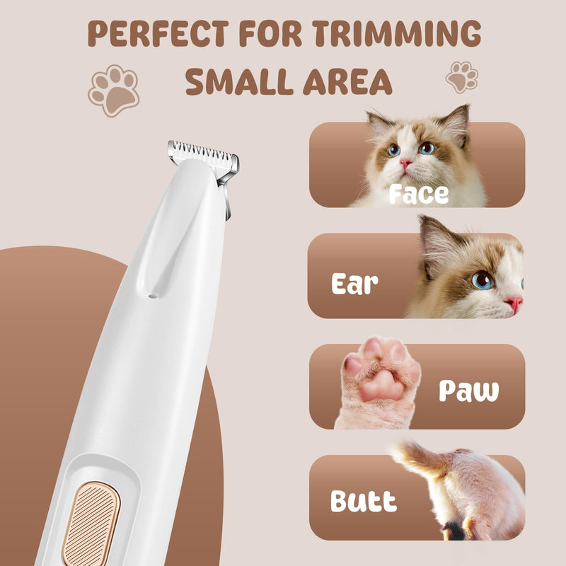 VicBou Dog Clipper, Portable Dog Clipper with LED Light, USB Rechargeable Paw Trimmer, Waterproof Pet Razor for Dogs, Cats, Paws, Eyes, Ears, Face, Body White - BeesActive Australia