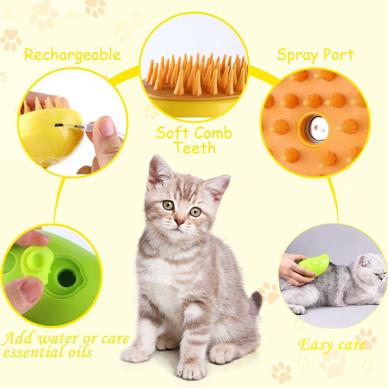 Steam cat brush, multifunctional steam cat brush, 3-in-1 self-cleaning massaging steam cat brush, cat grooming steam cat brush for removing tangled and loose hair, suitable for cats and dogs (green) Green - BeesActive Australia