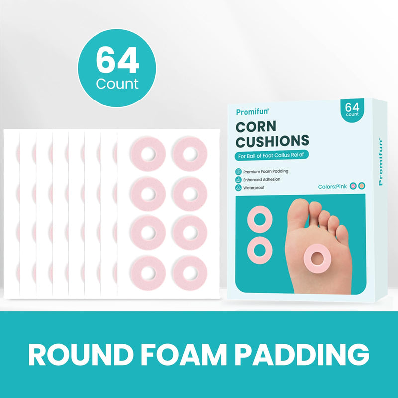 Callus Cushions for Bottom of Foot - Round Foam Padding with Water-Resistant Self-Stick Adhesive - Corn Cushions for Toes and Feet, Reduce Pain, Pressure and Friction from Shoes (Pink, 64 Count) Pink - BeesActive Australia