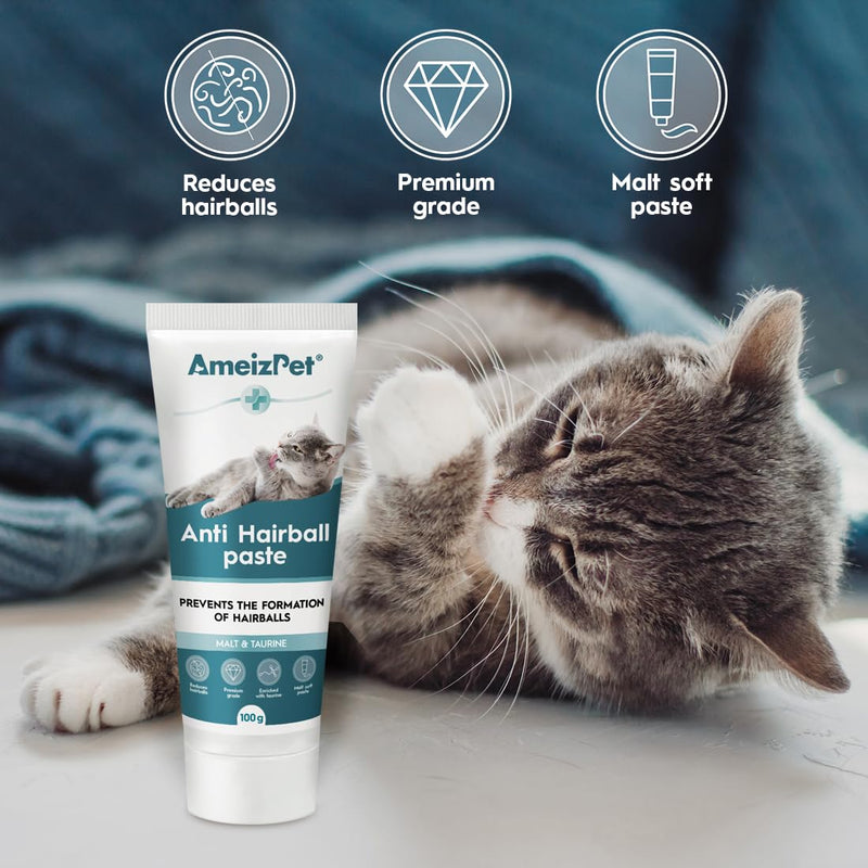 AmeizPet Hairball Remedy for Cats, Anti-Hairball Malt Paste for Pet Fur, Treatment for Long & Short Fur Cats, 100g (3.52 Oz) Malt & Taurine 1 pc
