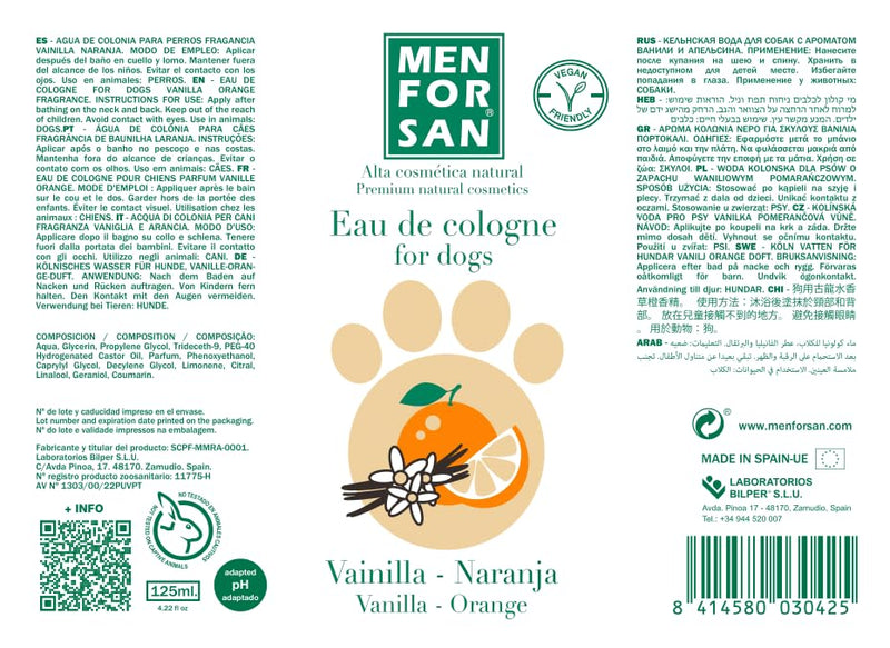 MENFORSAN Cologne for dogs vanilla and orange 125ml, sweet, fruity and long-lasting aroma 125 ml (pack of 1) - BeesActive Australia