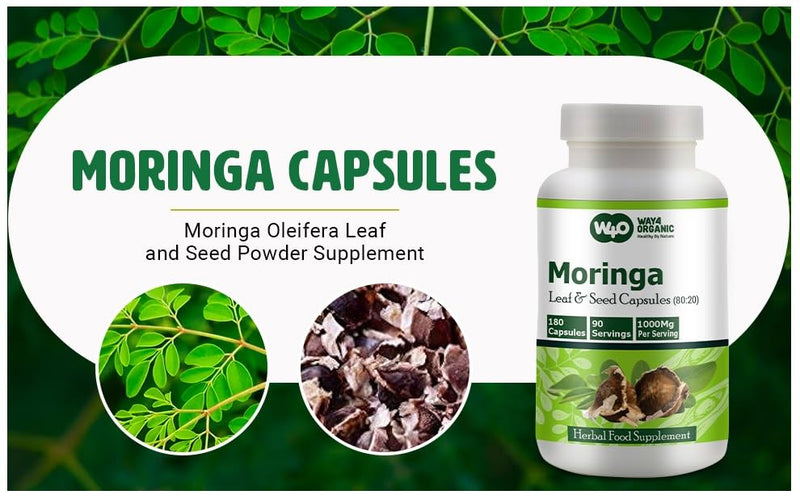 Moringa Oleifera Leaf and Seed Powder (80:20) Ratio 180 Capsules, 90 Servings, 1000 mg. Malunggay Leaf and Seed Powder, Green Superfood. Pack of 2.