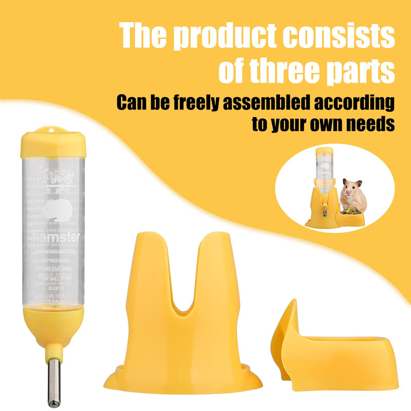 Hamster Water Bottle, [4.2oz/125ml] Diyife Guinea Pig Water Bottle No Drip, 3 in 1 Small Animal Auto Dispenser with Food Container Base for Hamster Bunny Chinchilla Squirrel, Small Pets, Yellow - BeesActive Australia