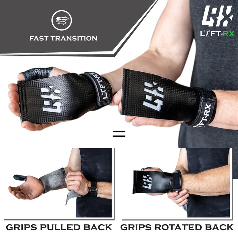 Carbon Fiber Hand Grips for Weightlifting, Cross Training, Pullup, Muscle Ups - No Hole Fingerless Grip, Gymnastics Fit, Men/Women Lift Gloves, Protects Palms & Enhances Grip Black Small - BeesActive Australia