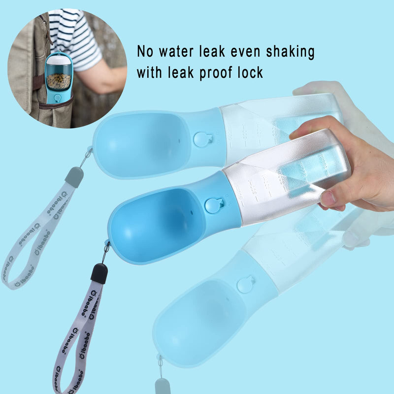Dog Water Bottle with Food Container & Poop Bag Holder, Travel Water Bowl, Portable Pet Dispenser, Dog Stuff Accessories Items, Puppy Essentials Necessities for Yorkie Chihuahua Walking Hiking 20oz #01 Blue - BeesActive Australia