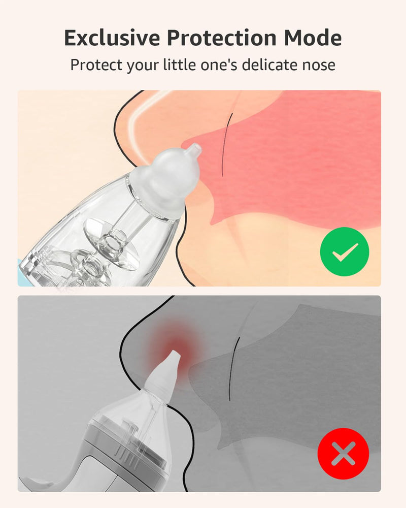 GROWNSY Nasal Aspirator for Baby with Protection Mode, Electric Nose Suction for Baby, Automatic Baby Nose Sucker with 3 Silicone Tips, Adjustable Suction Level, Music and Light Soothing Function Light Blue - BeesActive Australia