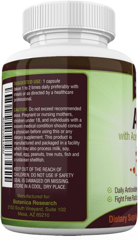 Alpha Lipoic Acid with Acetyl L Carnitine - ALA ALC Anti Aging Health & Wellness Formula to Support Nerve Health, Tingling Feet, Hands, Limbs 60 Vitamin Complex Capsules