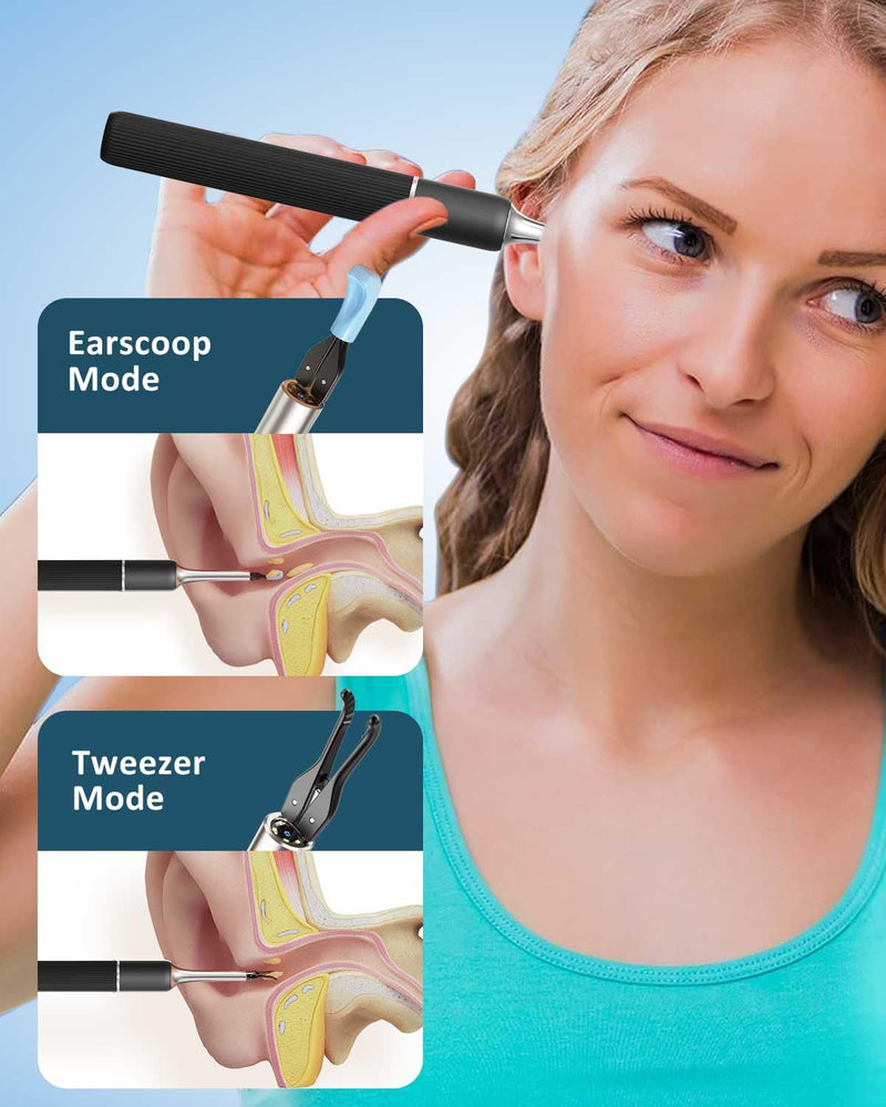 CozyZen Ear Wax Removal Tool S5 with 10 MP Camera Otoscope, Omnidirectional Tweezer, Crodless Earwax Remover Tool with 12 Ear Spoon, Wireless Ear Cleaner with Light for iOS & Android (Black) Black - BeesActive Australia