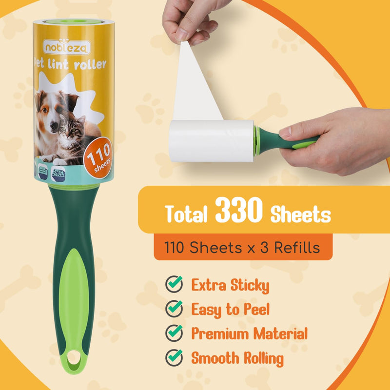 Nobleza Lint Roller 330 Sheets, 3 Rolls with 1 Dispenser, Extra Sticky Lint Roller Clothes, Lint Roller for Clothes, Dog Hair, Cat Hair, Animal Hair, Dust - BeesActive Australia