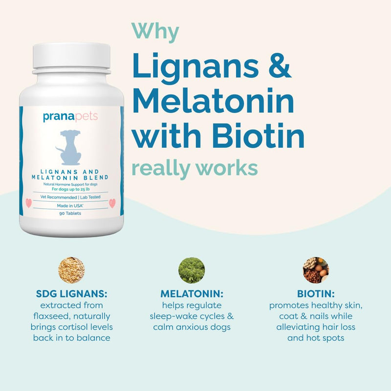 PranaPets Lignans & Melatonin with Biotin Blend Naturally Aids in Relieving Symptoms of Cushing’s in Dogs Over 25 lb | Promote Healthy Balance & Overall Well-Being Over 25 lb (w/ Biotin)