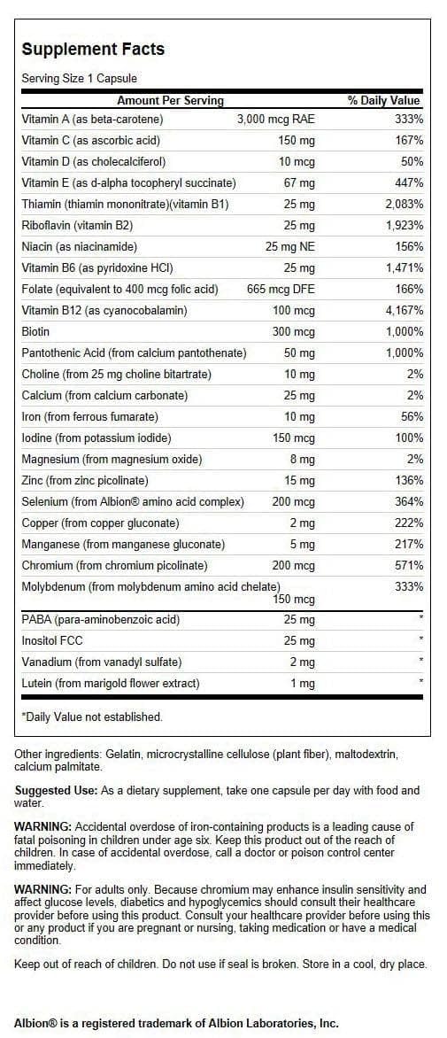 Swanson Active One Multivitamin with Iron, 90 Capsules | Formulated for Those with High Energy Demands, Delivering a Full Day's Supply of 18 Essential Vitamins and Minerals