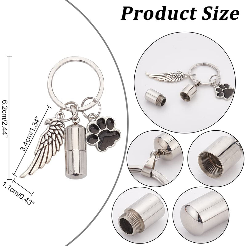 nbeads Pack of 2 pet memorial urn keychains, dog paw wings ashes memorial keychain pet memorial ashes holder keychain pet keepsake memorial