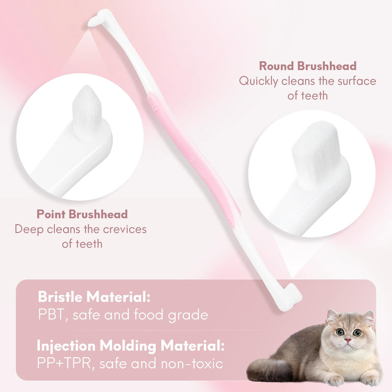 2 Pcs Dual-Sided Cat Toothbrush with Micro Brush Head, Ultra Soft Nano Bristles Pet Toothbrush Kit, Kitten/Puppy Toothbrushes, Fit into Cats/Small Dogs Mouth 2